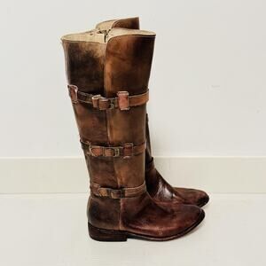 Bed Stu Boots Womens 6 Brown Leather Knee High Riding Buckle Cowgirl Bench Made